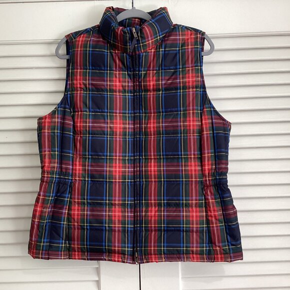 Talbots Womens Down Filled Puffer Vest Size L Gilet Multicolor Lined Plaid - Picture 2 of 13